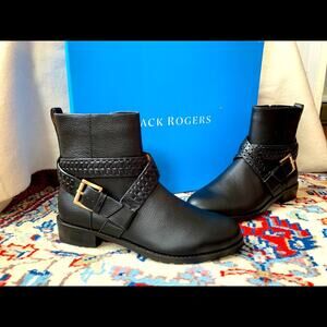 Jack Rogers Leather Eliza Moto Ankle Boots Black 6.5
